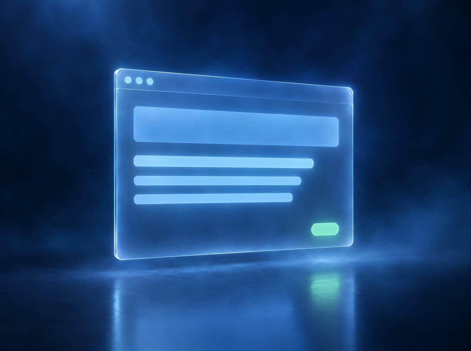 A glowing glass browser window with simple bars of light inside it.